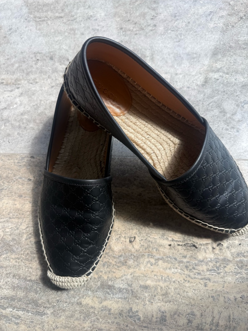 Gucci Black Leather Espadrille Flats